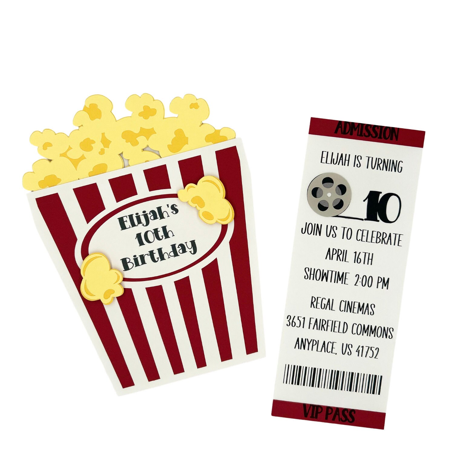 VIP Access Movie Ticket Invite &amp; Popcorn Bucket Personalized Party Invitations - Etsy