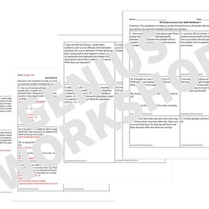 6TH GRADE MATH PRINTABLE Worksheet - Common Core - Homeschool - Word Problems - Middle School