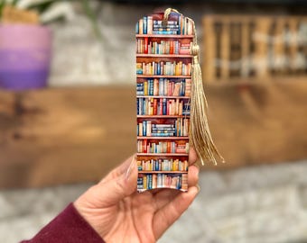 Marcador de Páginas em Acrílico para Estante | Marcador para Amantes de Livros com Borla | Presente para Leitores | Presente para Professores | Presente para Bibliotecários | Acessório de Leitura