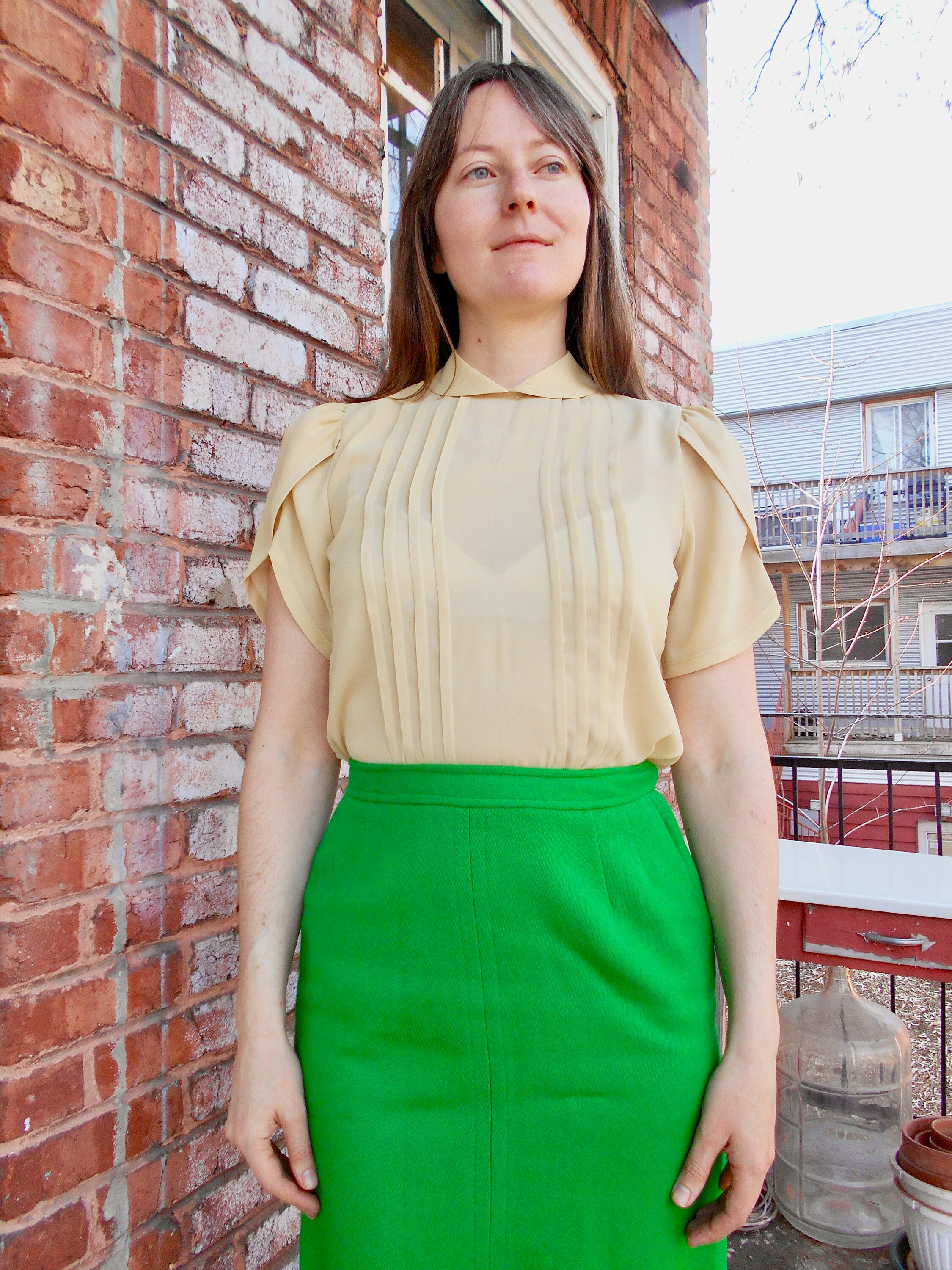 Pale Yellow Sheer Blouse / 90s Vintage 