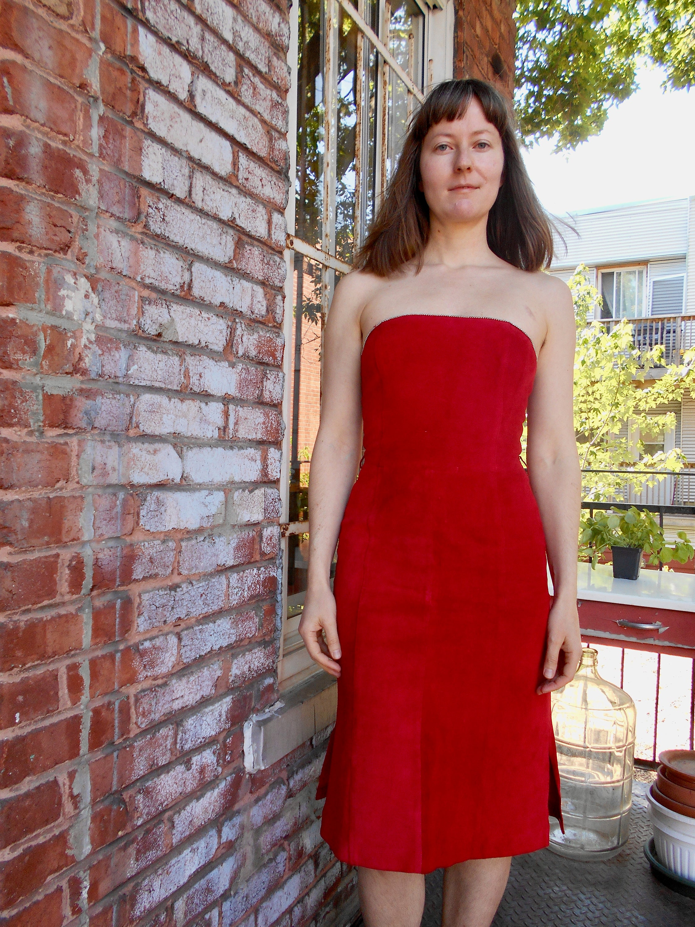 strapless red dress