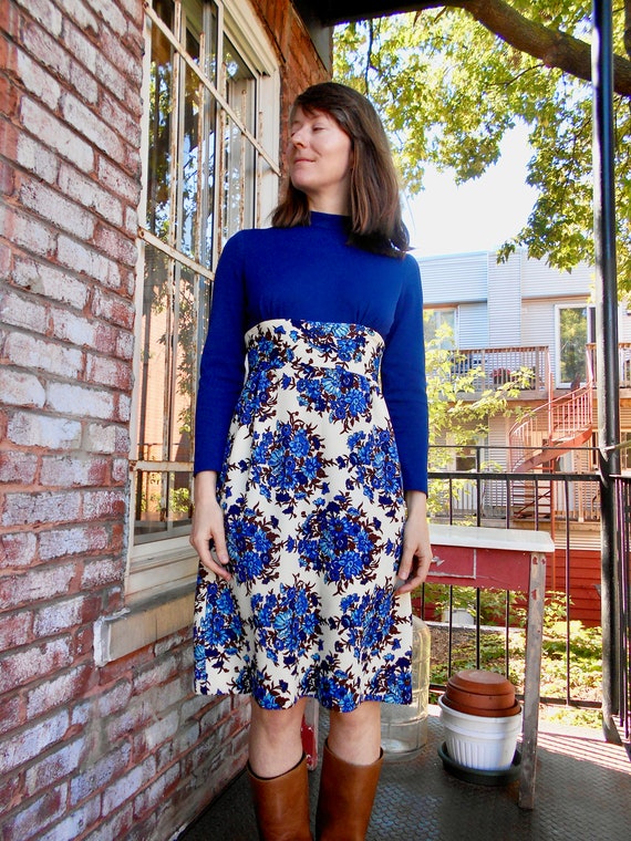 Vintage 60s Blue Floral Dress