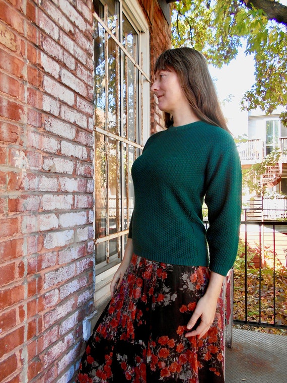 Hunter Green Sweater with Nubby Texture / M/L / 9… - image 1