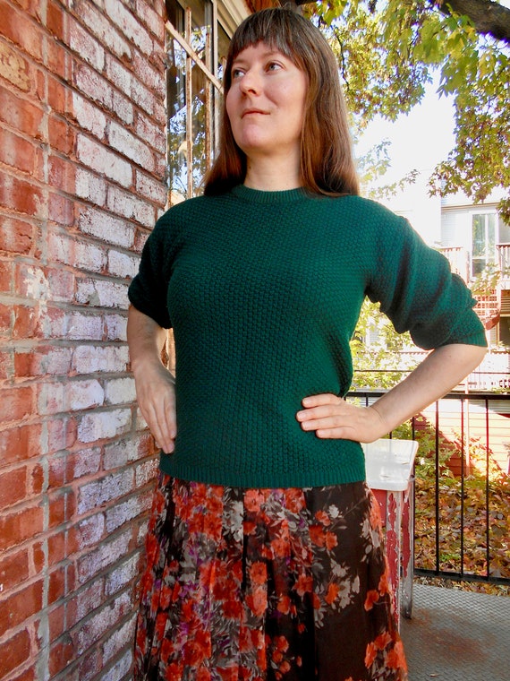 Hunter Green Sweater with Nubby Texture / M/L / 9… - image 6