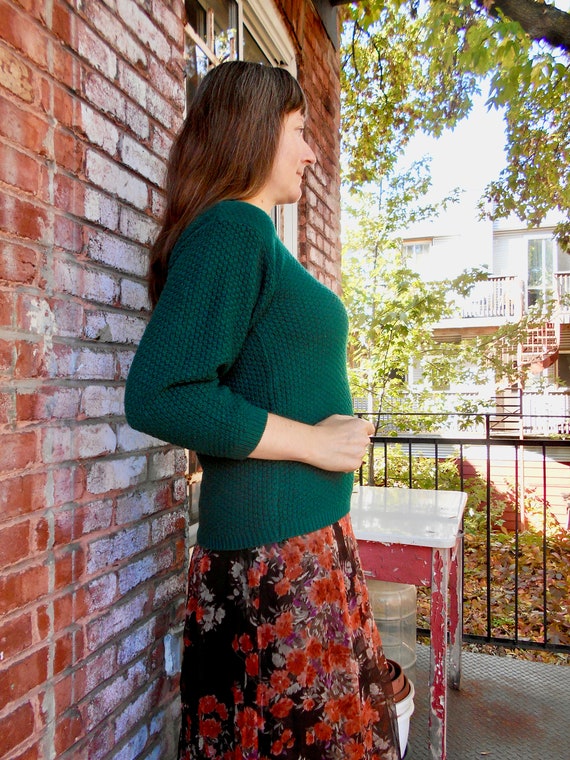Hunter Green Sweater with Nubby Texture / M/L / 9… - image 4