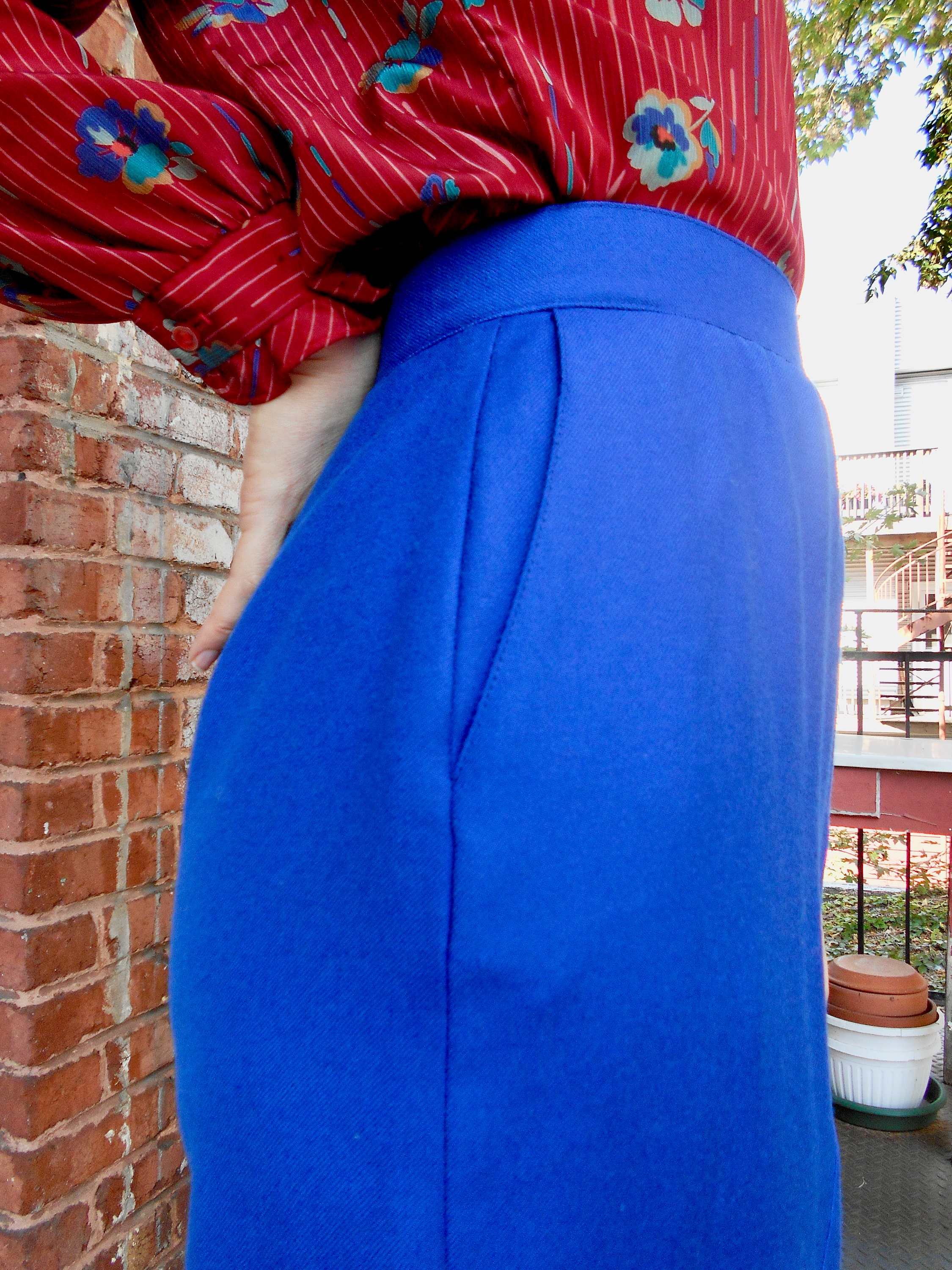 Royal Blue Wool Pencil Skirt / Vintage 80s / Medium Etsy