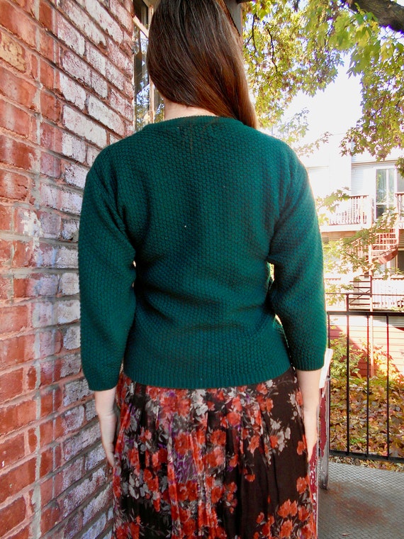 Hunter Green Sweater with Nubby Texture / M/L / 9… - image 8