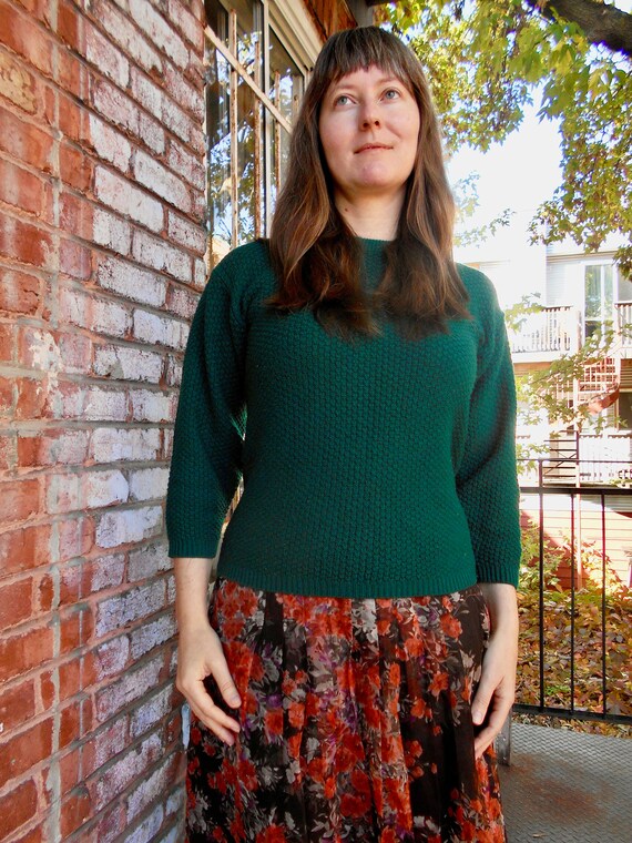Hunter Green Sweater with Nubby Texture / M/L / 9… - image 7