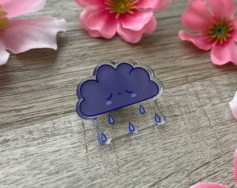 Rainy Day Cute Rain Cloud Clear Acrylic Pin with Rubber Back