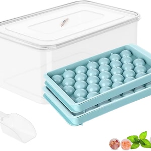 Round Ice Cube Tray with Lid & Bin Ice Ball Maker Mold for Freezer with  Container Mini Circle Ice Cube Tray Making 66PCS Sphere Chilling Cocktail