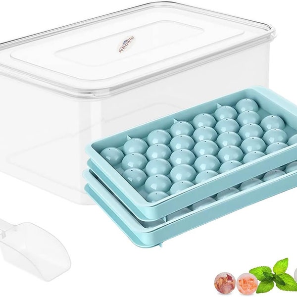 Ice Cube Tray Ice Balls Mold for Freezer with Lid & Bin Mini Sphere Ice Cube Tray 66PCS Round Circle Ice Cube 2 Trays 1 Ice Bucket and Scoop
