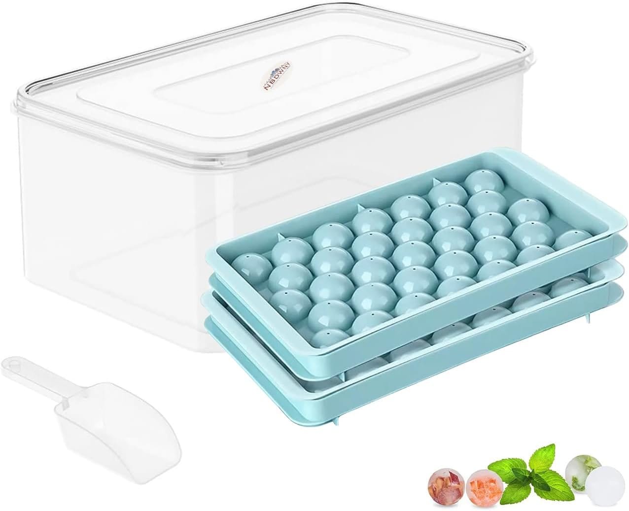 Ice Cube Tray with Lid and Ice Bin with Lid for Freezer, Easy Release 55  Small Nugget Ice Tray Ice Maker Mold, Stackable Big Storage Container,  Scoop. Flexable Durable Plastic, BPA Free