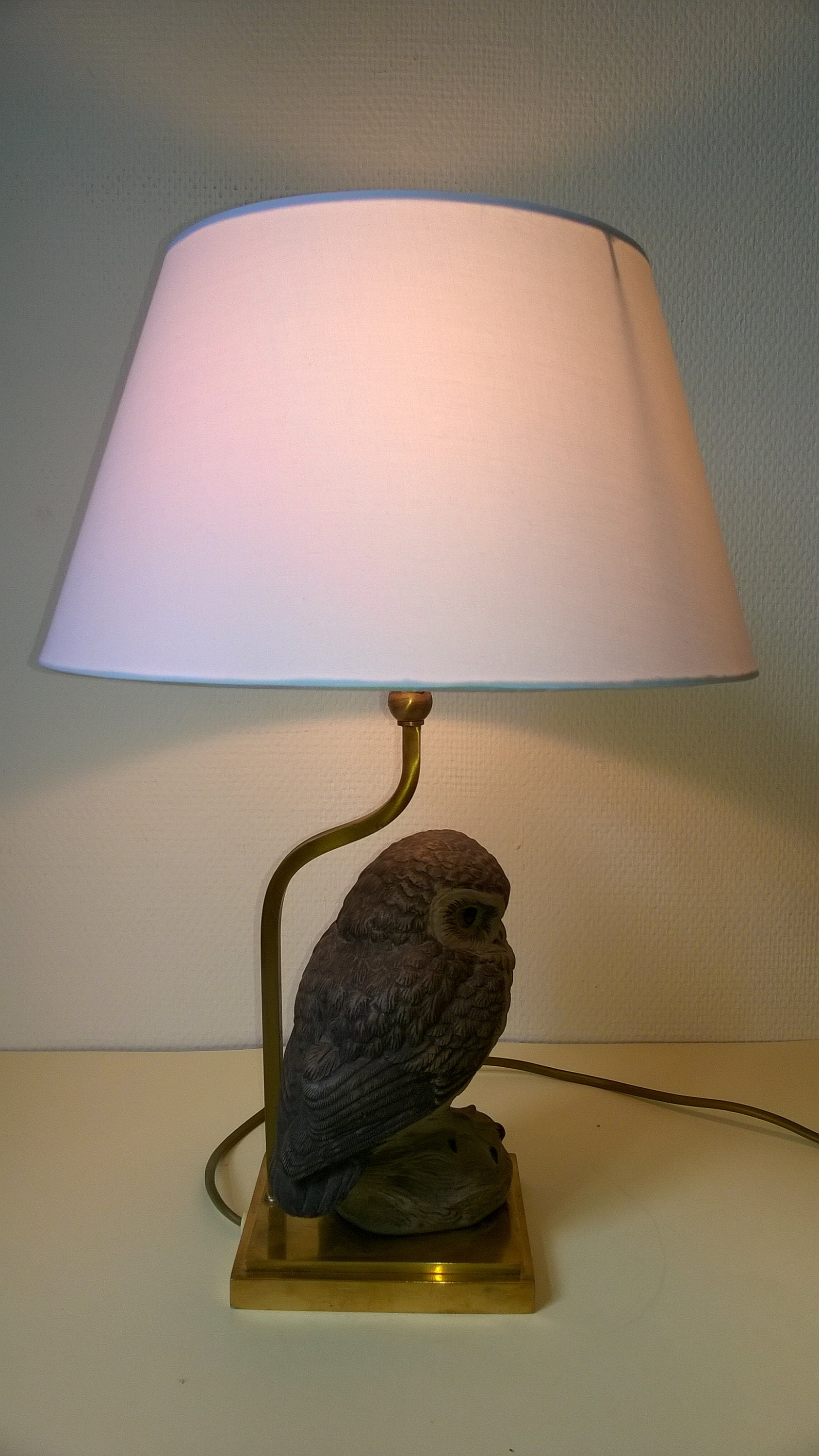 Owl Lamp in Hand painted Porcelain and Copper vintage Etsy Australia