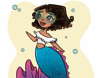 Mermaid With Green Glasses Art Print