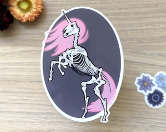 Unicorn Skeleton With Pink Hair, Single Sticker, Waterproof, Vinyl