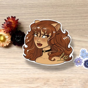 Leo Zodiac Woman, in oranje en goud, enkele sticker, waterdicht, vinyl