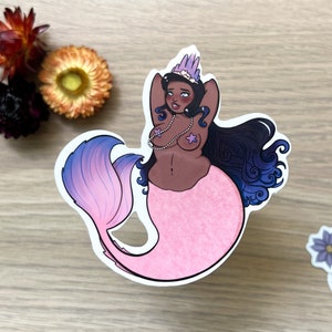 Summer Mermaid In Pink And Purple, Single Sticker, Waterproof Vinyl