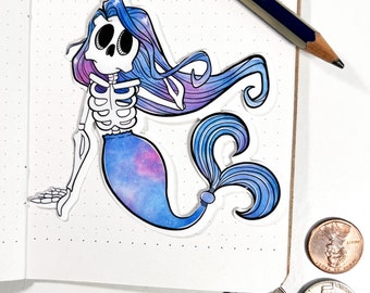 Skeleton Galaxy Mermaid, Large Waterproof Sticker