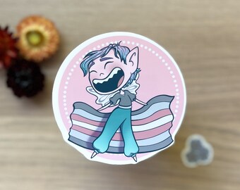 Demigirl Pride Fairy, Large Single Sticker, Waterproof, Vinyl