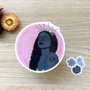 Cancer Zodiac Black Woman in Pink, Single Sticker, Waterproof, Vinyl