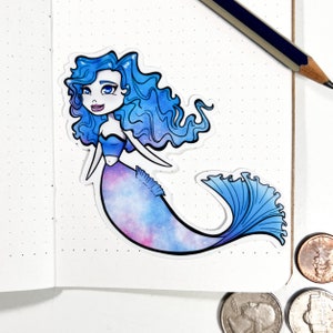 Curly haired galaxy mermaid, Large Waterproof Sticker