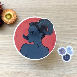 Aries Zodiac Black Woman With Red, Single Sticker, Waterproof, Vinyl
