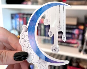 Moon and Roses Galaxy, Single Die-Cut Sticker in Waterproof Vinyl