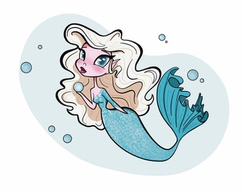 White-Haired Mermaid Cutie Art Print