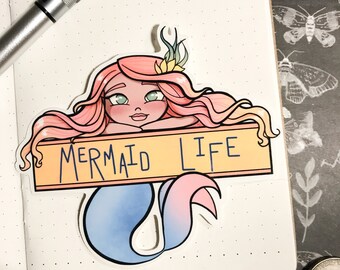 Mermaid Life, Large Waterproof Sticker