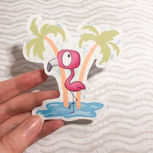 Flamingo With Palm Trees - Single Sticker - Waterproof Vinyl