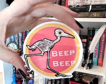 Roadrunner Skeleton With Orange and Yellow Background, Single Sticker, Waterproof, Vinyl