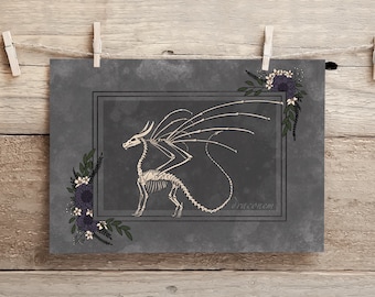 Dark Skeleton Dragon Art Print