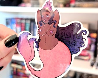 Summer Mermaid In Pink And Purple, Single Sticker, Waterproof Vinyl