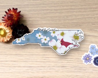 North Carolina State, Dogwood Flowers, Single Sticker, Waterproof Vinyl