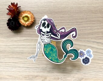 Skeleton Mermaid, Large Waterproof Sticker