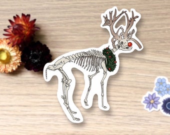 Festive Reindeer Skeleton, Large Waterproof Sticker