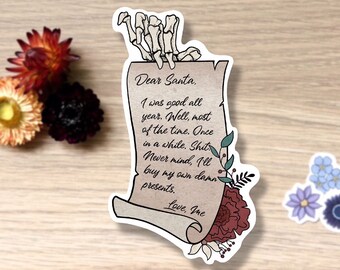 Funny Adult Letter To Santa With Skeleton Hand, Large Waterproof Sticker