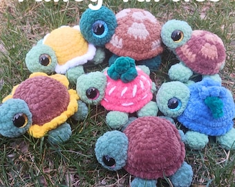Fancy Turtles 6-1 Crochet Pattern Bundle, Includes Plain, Spotted, Strawberry, Blueberry, Sunflower, & Daisy!