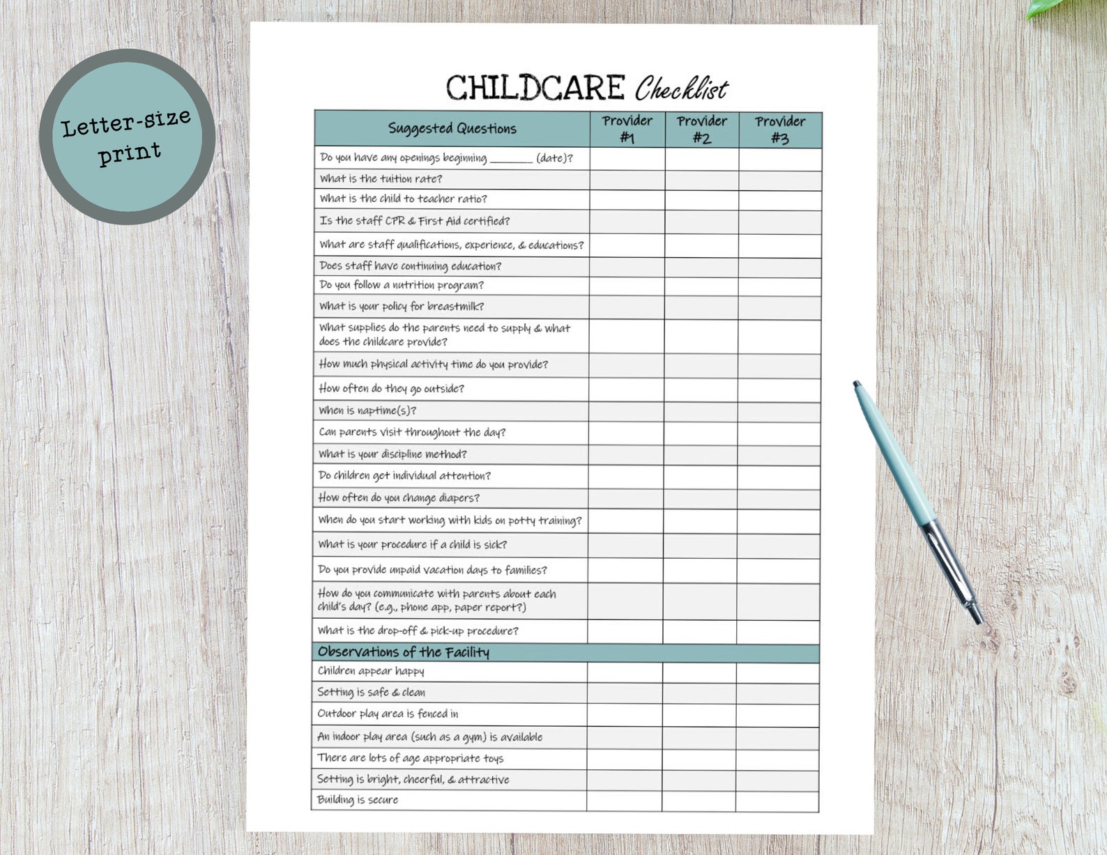 Parents Questions to ask Childcare Centers Etsy