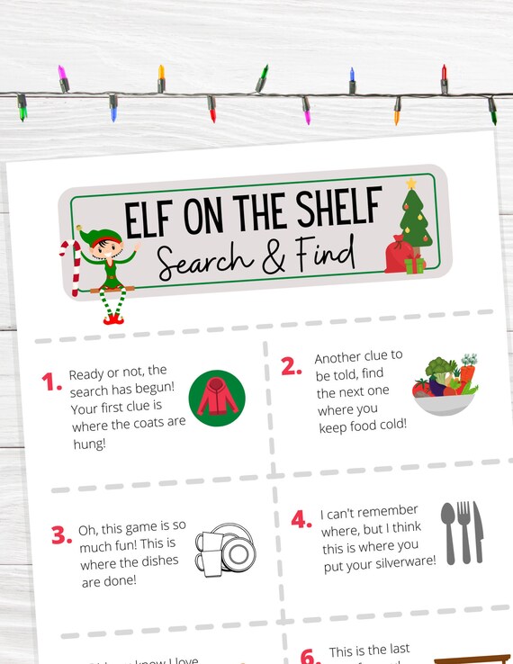 Elf on the Shelf Search and Find Printable Kids Game Etsy