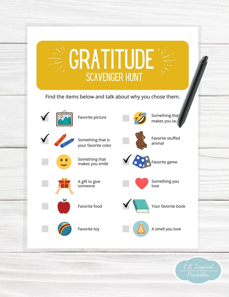 Gratitude Scavenger Hunt Activity and Printable Kids Game | Etsy