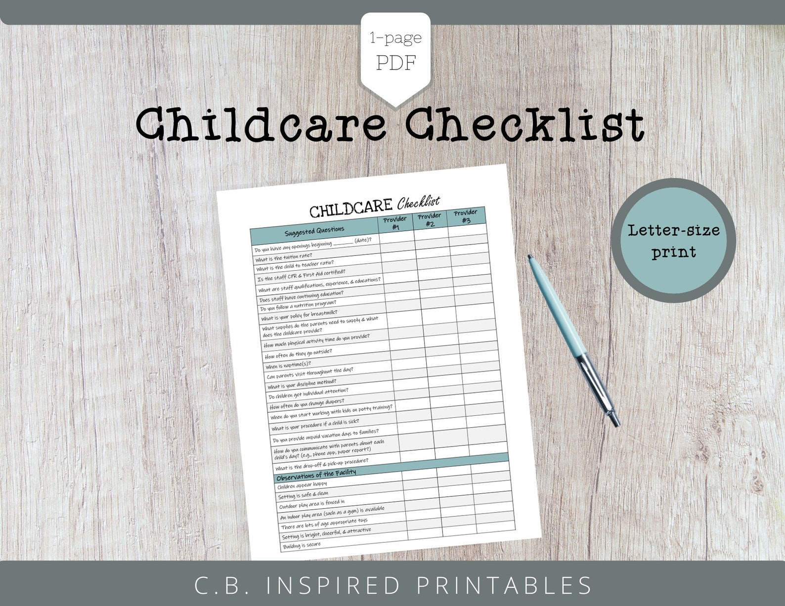 Parents Questions to ask Childcare Centers Etsy