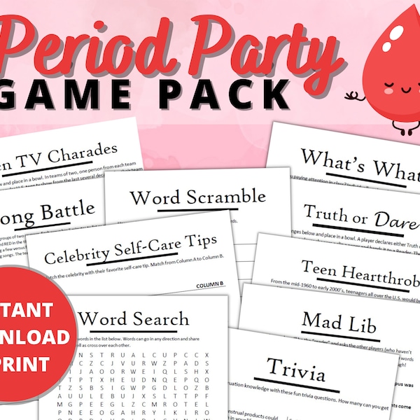 Period Party Game Pack | Period Celebration | New Moon Games | INSTANT DOWNLOAD