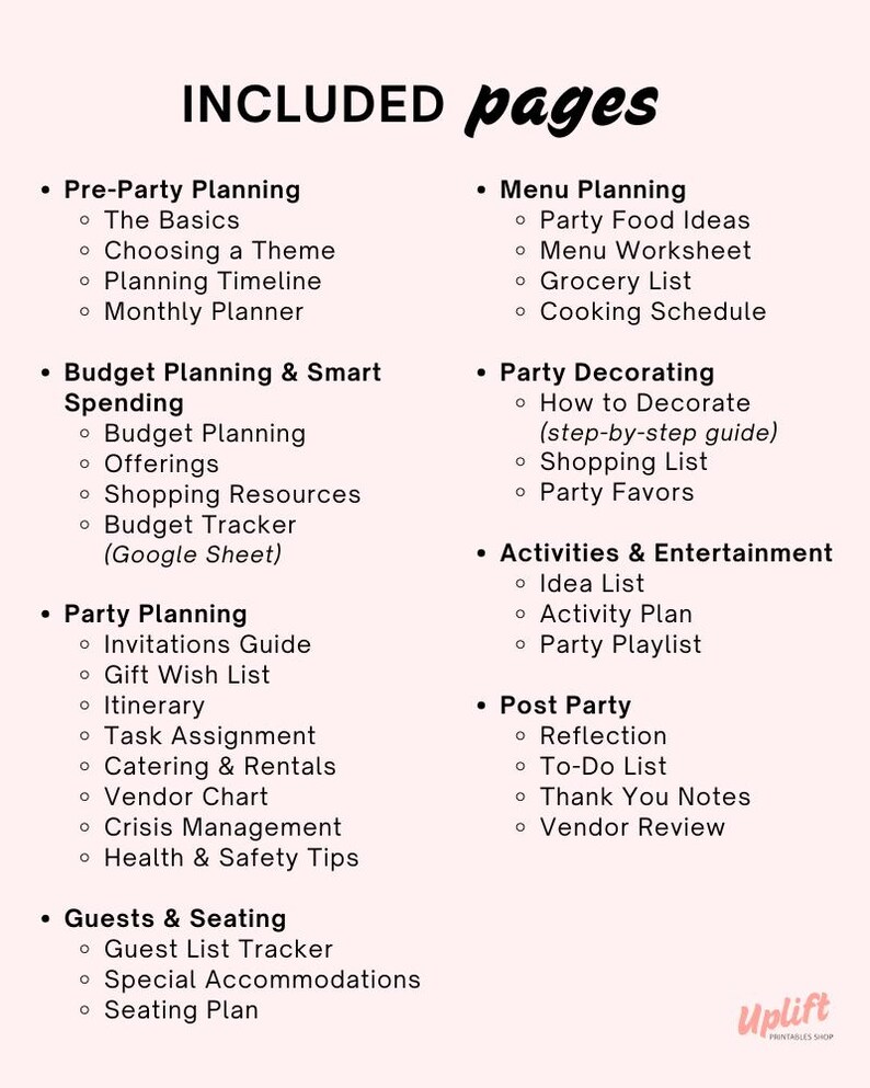 Party Checklist & Event Planner PDF | Digital Event Organizer | Birthday Party Plan | Budget Tracker Google Spreadsheet | Party Planning Kit image 2