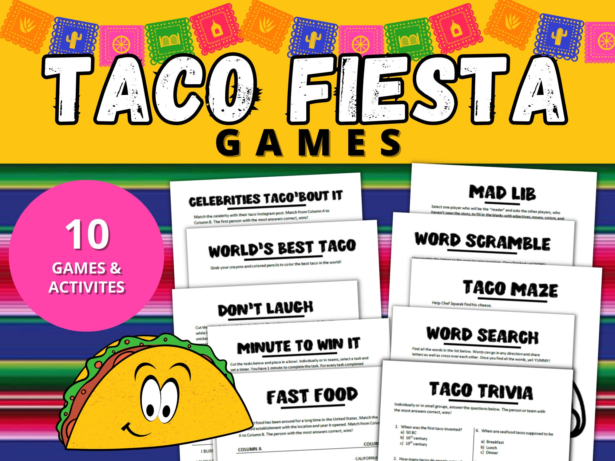 Spanish Taco Tuesday Activity BUNDLE with Editable Game Templates