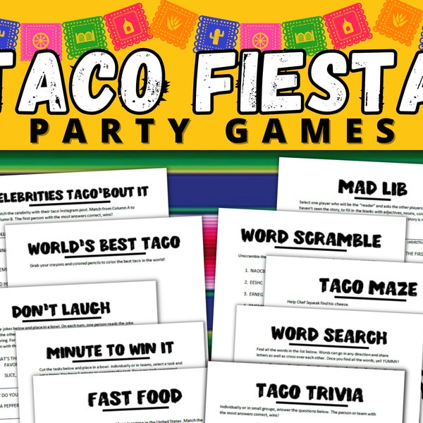 Taco Party Games Pack | Fiesta Party Games | Taco Tuesday Games | Kid and Adult Games | Printable Games | INSTANT DOWNLOAD