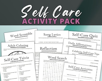 Self Care Activity Pack | Self Care Trivia | Self Care Bingo | Printable Self Care Games | Self love, self care, positive affirmations