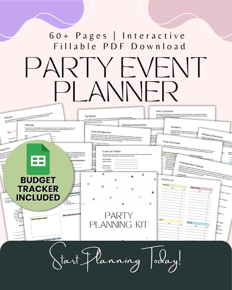 Interactive Fillable PDF download Party Event Planner. Start Planning Today!