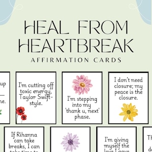 Affirmationskarten zur Selbstliebe für Frauen | Von Herzschmerz heilen | Florale Designs & Popkultur Zitate | Inspiration für Heilreise