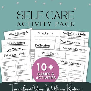 Self Care Activity Pack | Self Care Trivia | Self Care Bingo | Printable Self Care Games | Self love, self care, positive affirmations